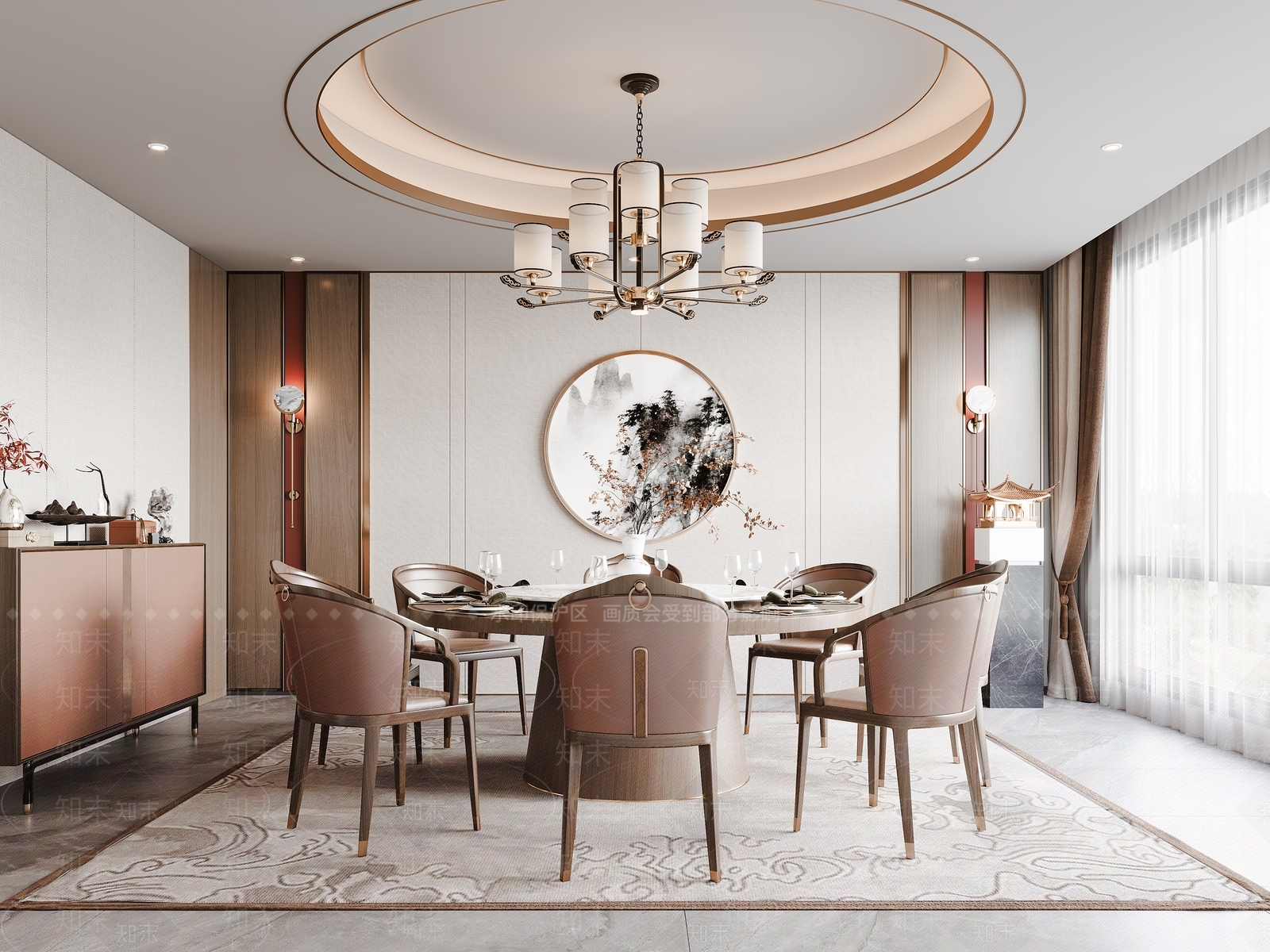 新中式餐厅包间3D模型下载【ID:1137143654】