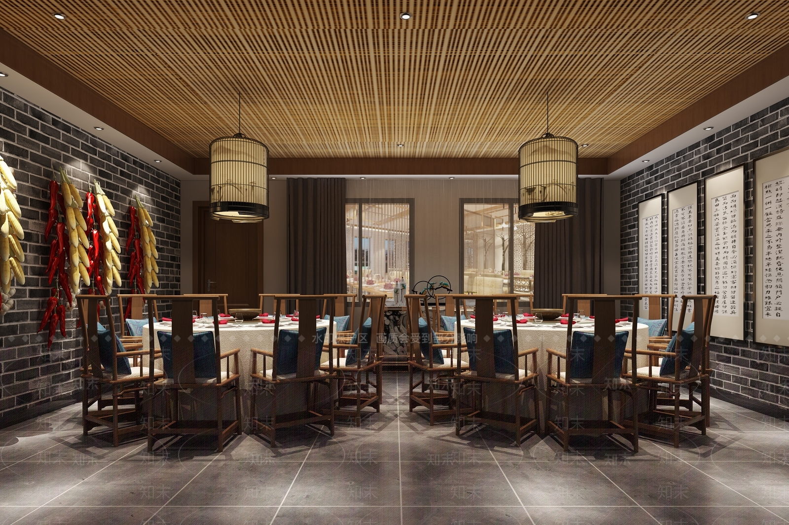 新中式农家乐餐厅包厢3D模型下载【ID:1137144051】