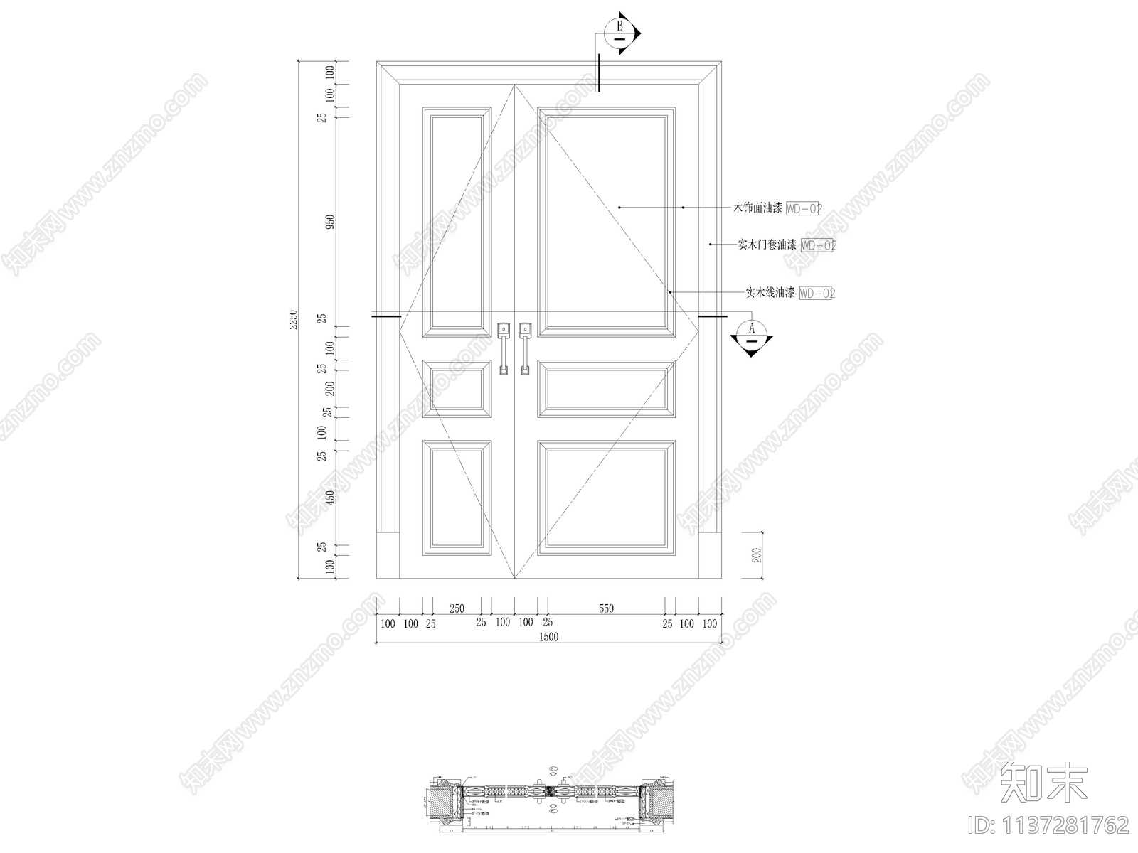 百叶门暗门双开门节点cad施工图下载【ID:1137281762】