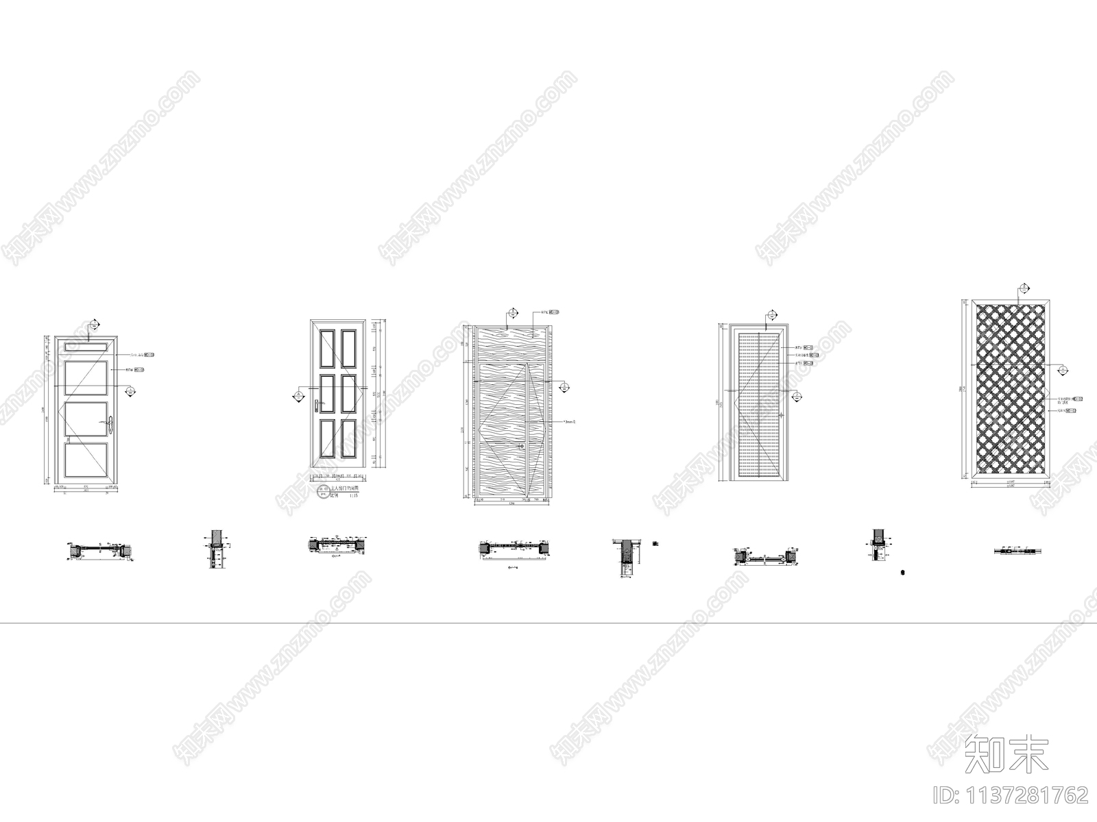 百叶门暗门双开门节点cad施工图下载【ID:1137281762】