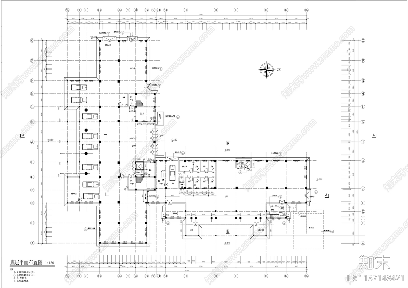 中式法院建筑cad施工图下载【ID:1137148421】