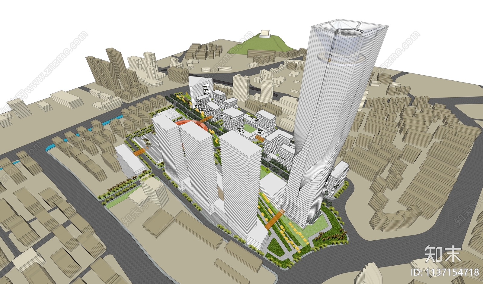 现代城市商业综合体规划设计SU模型下载【ID:1137154718】