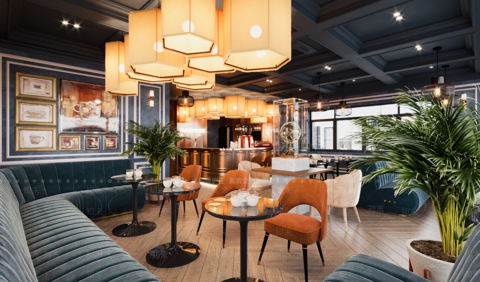 现代轻奢咖啡馆SU模型下载【ID:1137156518】