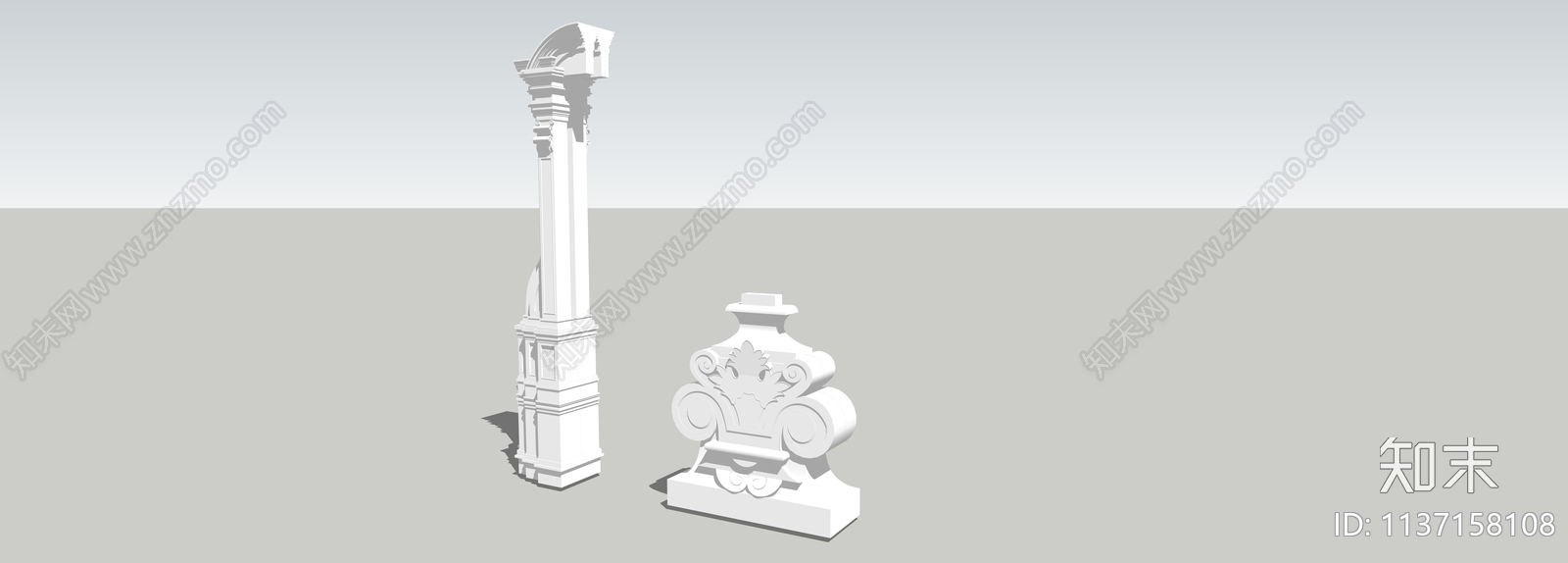 欧式立柱雕塑SU模型下载【ID:1137158108】