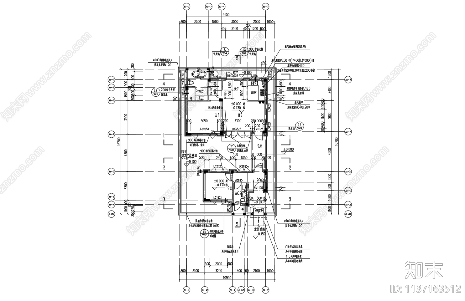 中式别墅建筑cad施工图下载【ID:1137163512】