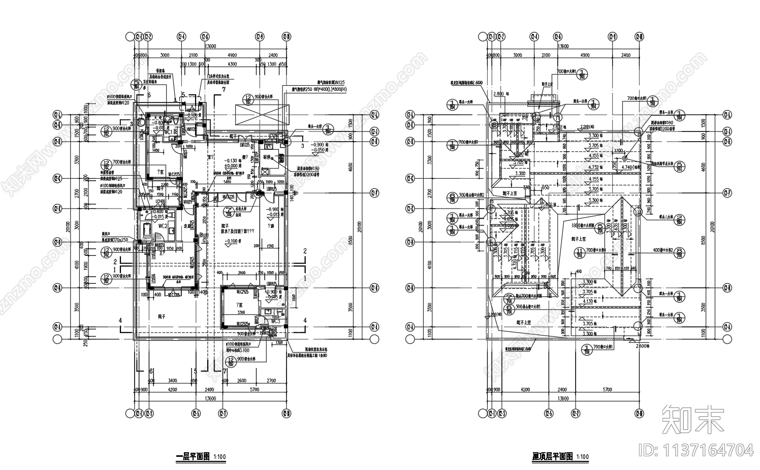 中式别墅建筑cad施工图下载【ID:1137164704】