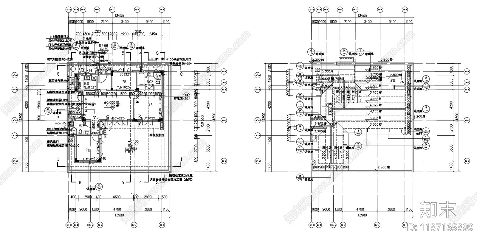 中式别墅建筑cad施工图下载【ID:1137165399】