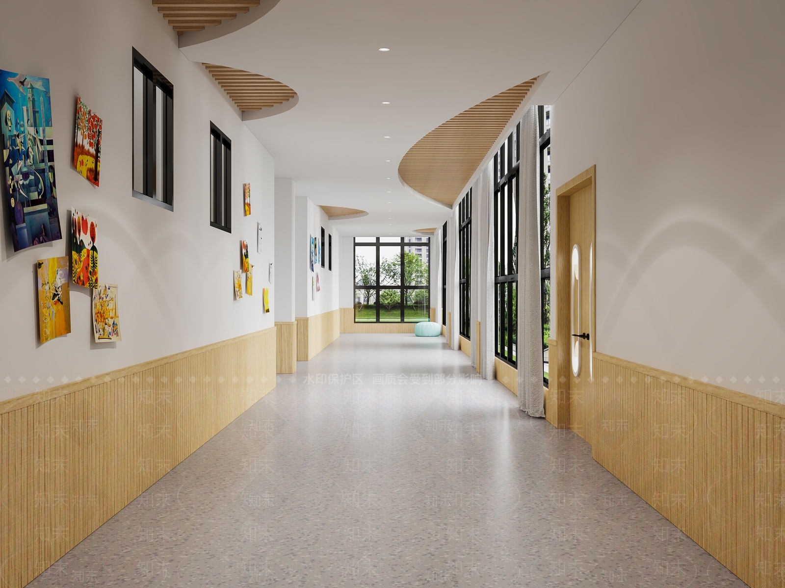 现代幼儿园过道3D模型下载【ID:1137168338】