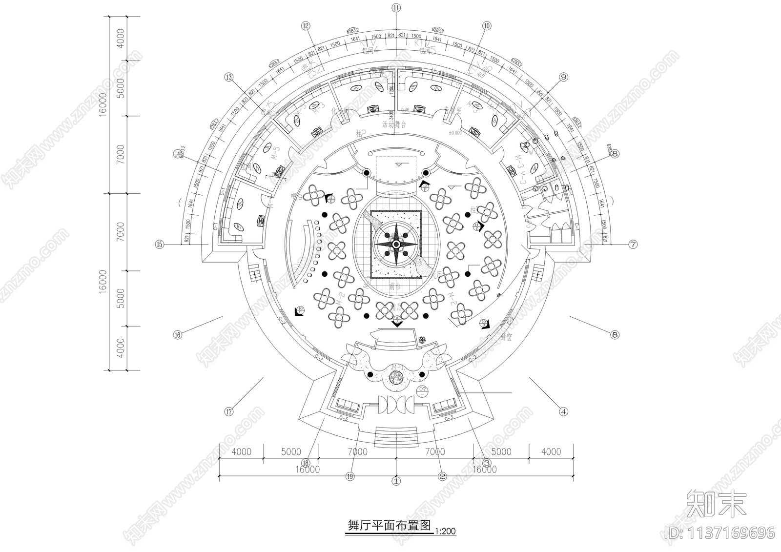 圆形歌舞厅装修cad施工图下载【ID:1137169696】