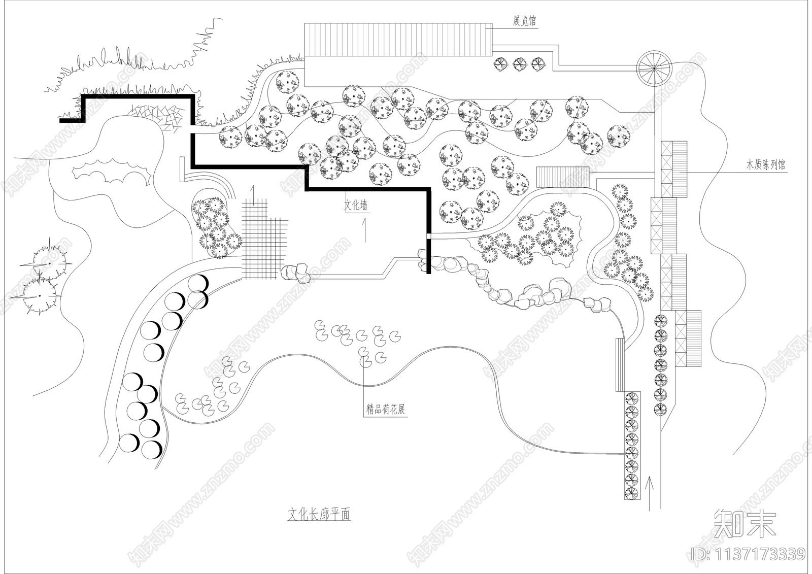 中心湖文化长廊平面图cad施工图下载【ID:1137173339】