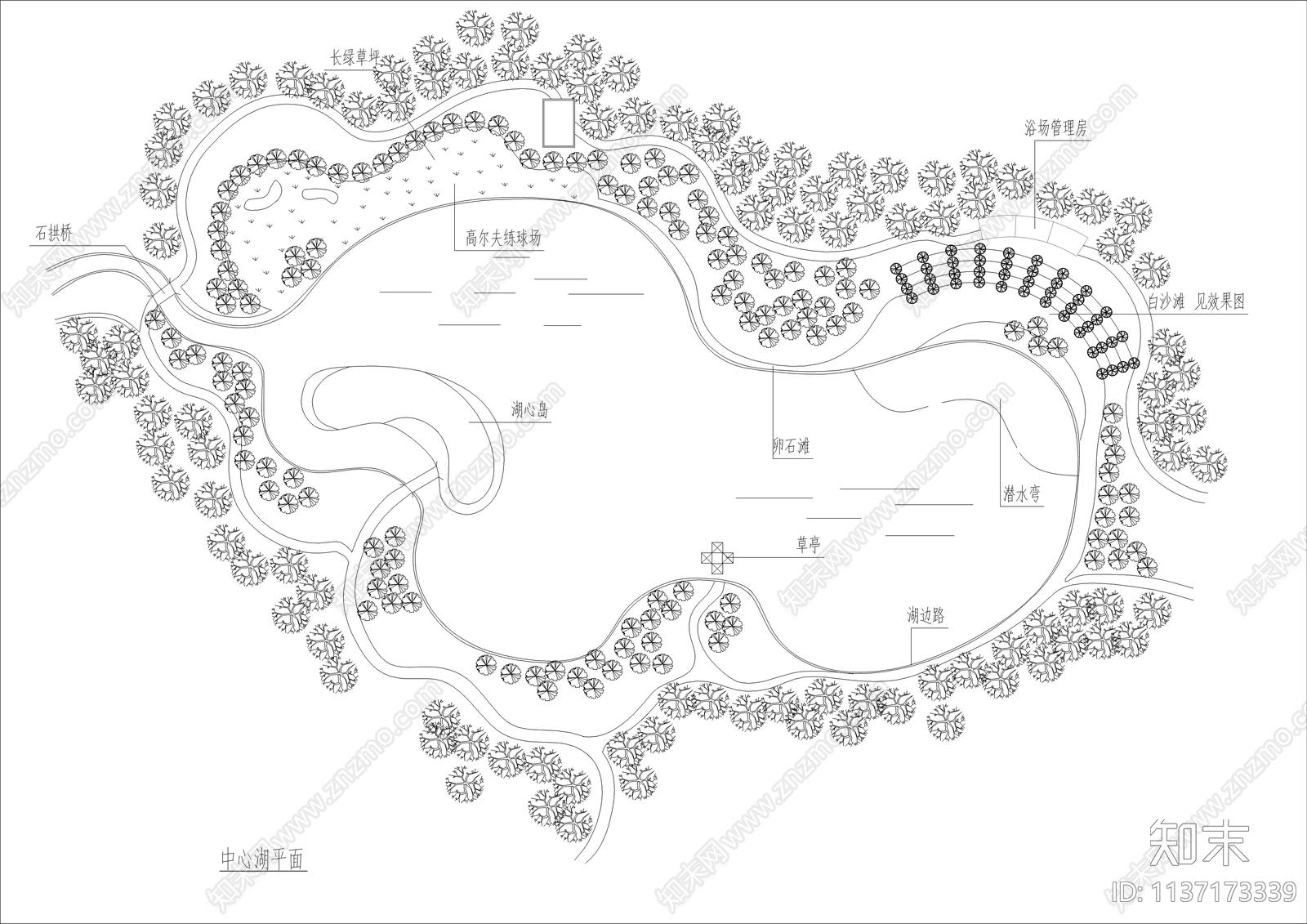 中心湖文化长廊平面图cad施工图下载【ID:1137173339】