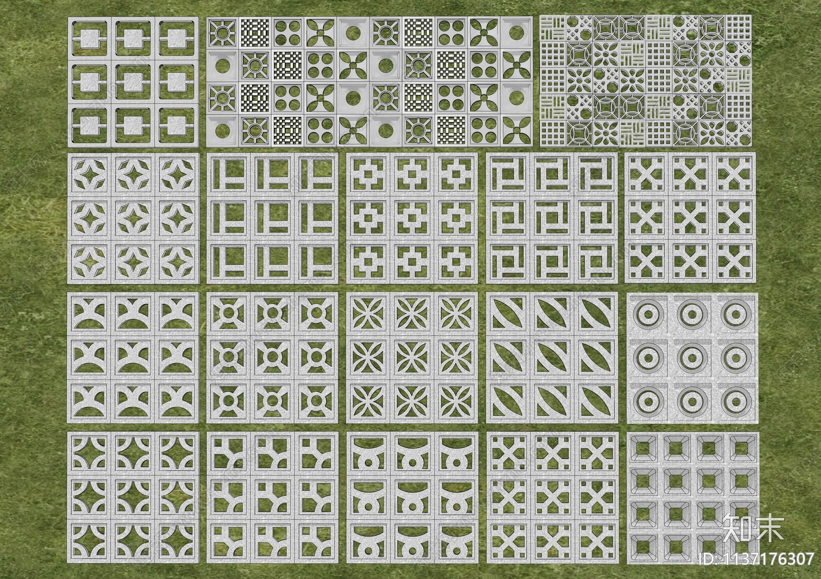 现代植草砖SU模型下载【ID:1137176307】