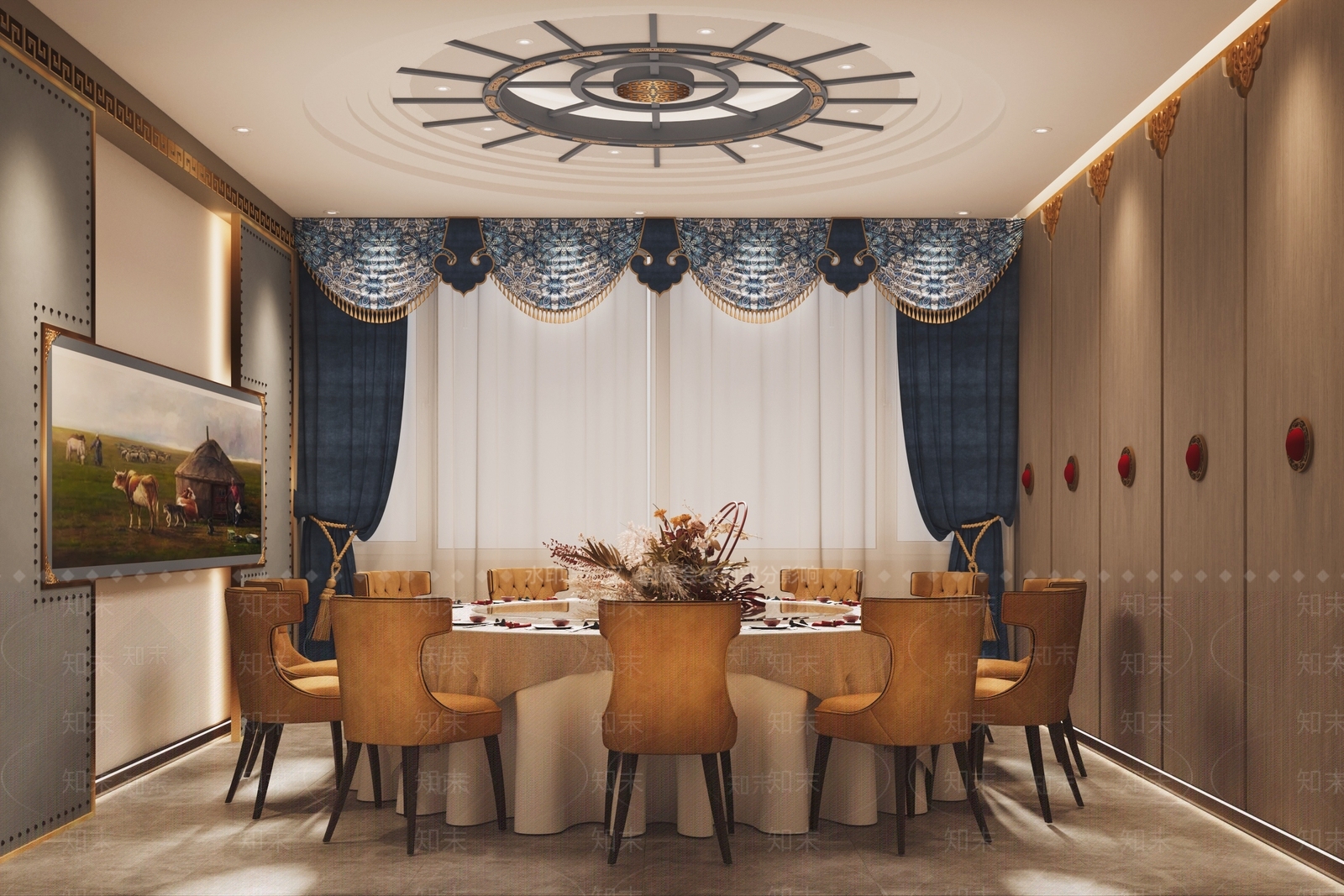 现代蒙古风包间3D模型下载【ID:1137176651】