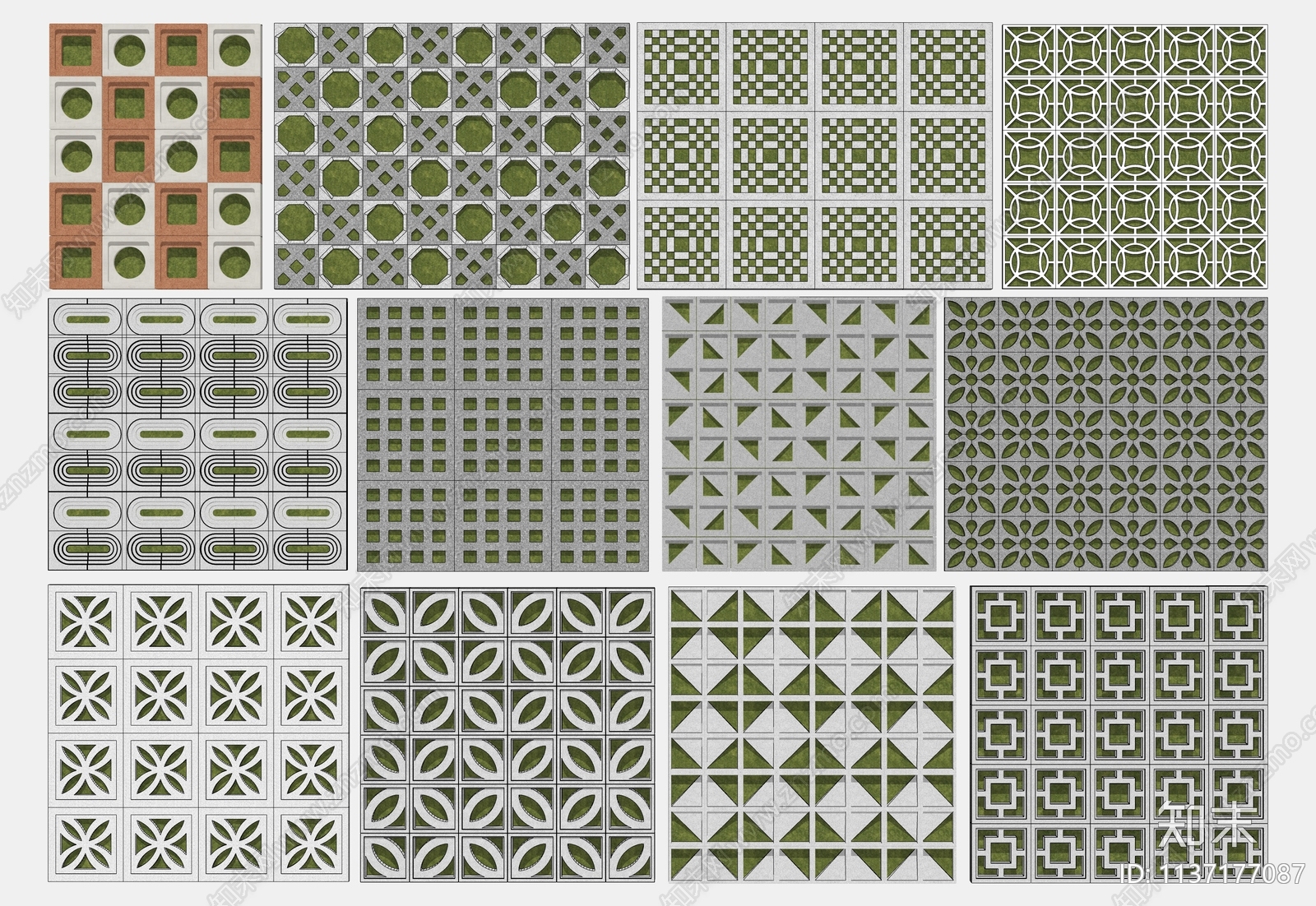 现代植草砖SU模型下载【ID:1137177087】