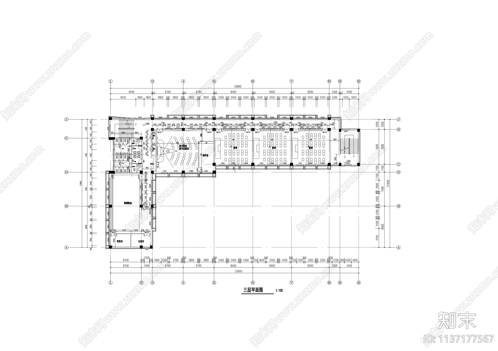 小学学校建筑cad施工图下载【ID:1137177567】