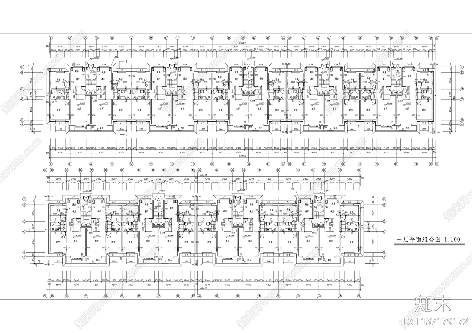 多层住宅全套建筑cad施工图下载【ID:1137179172】