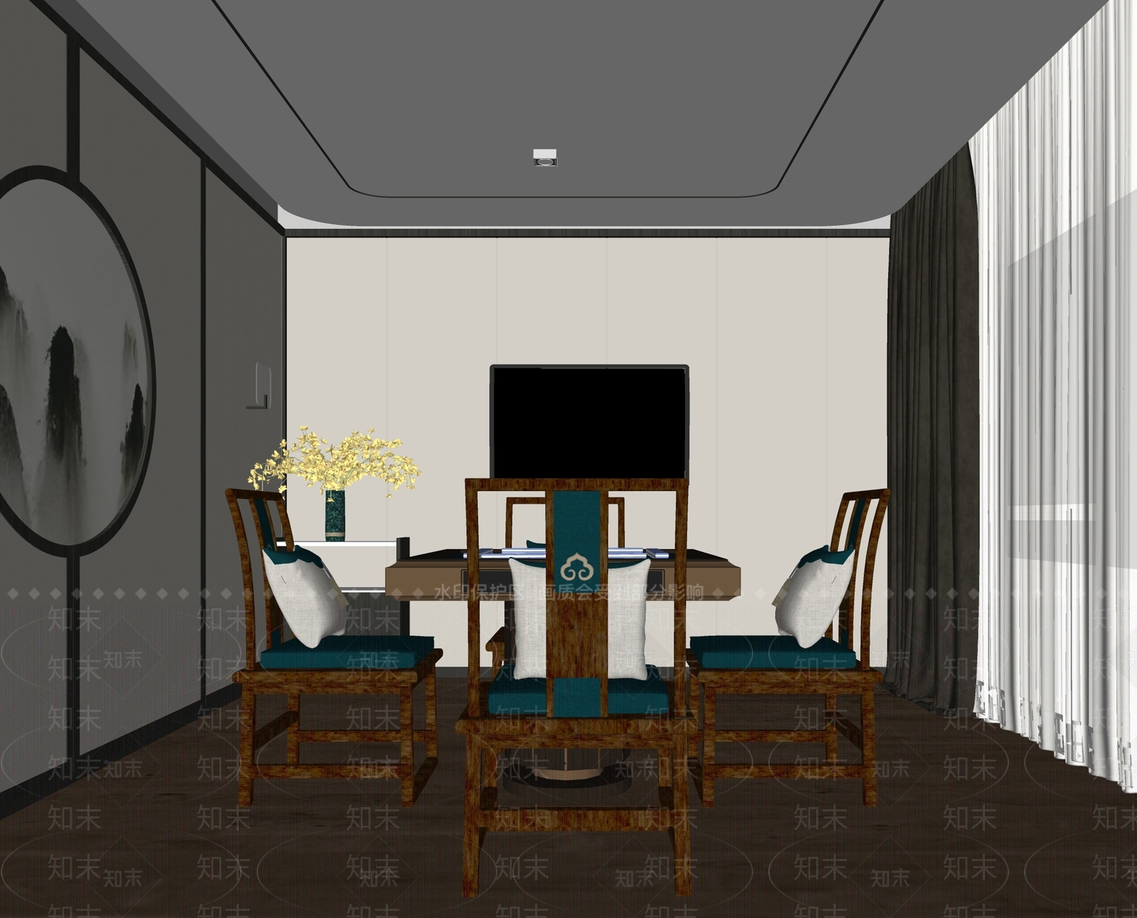 新中式棋牌室SU模型下载【ID:1137180494】