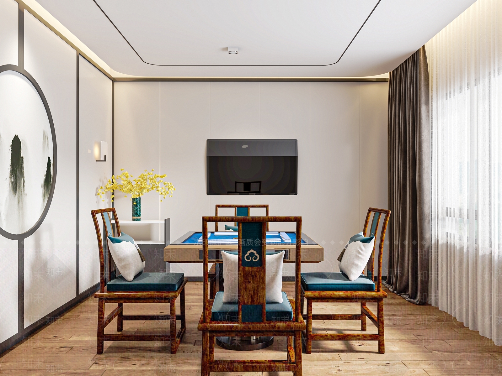 新中式棋牌室SU模型下载【ID:1137180494】