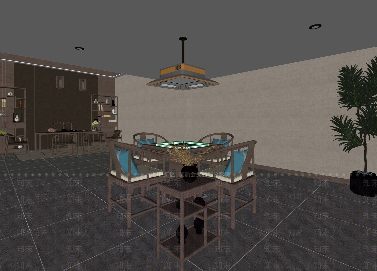新中式棋牌室SU模型下载【ID:1137180448】