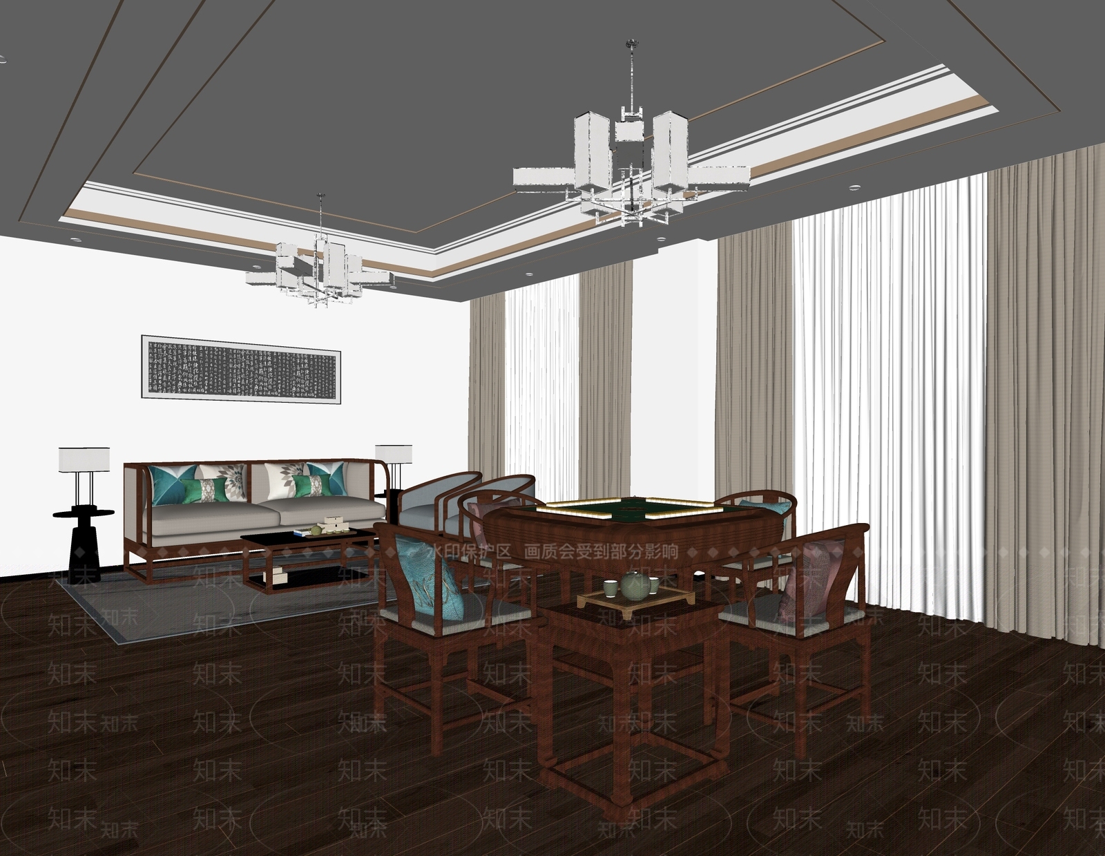 新中式棋牌室SU模型下载【ID:1137180581】