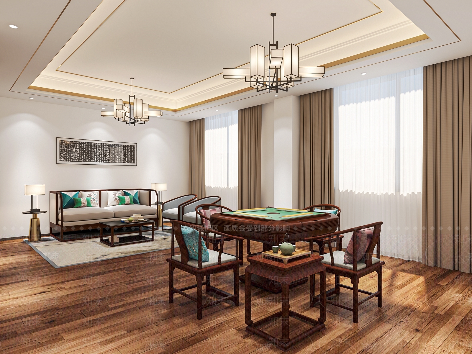 新中式棋牌室SU模型下载【ID:1137180581】