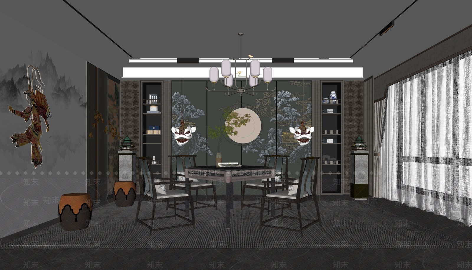 新中式棋牌室SU模型下载【ID:1137180632】