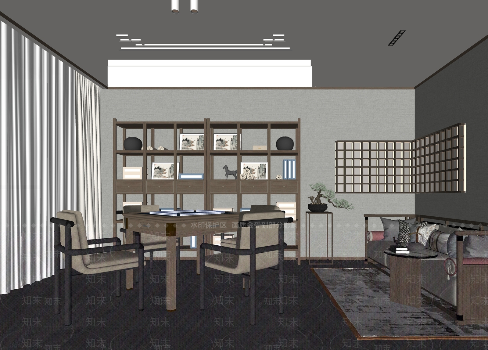 新中式棋牌室SU模型下载【ID:1137180908】