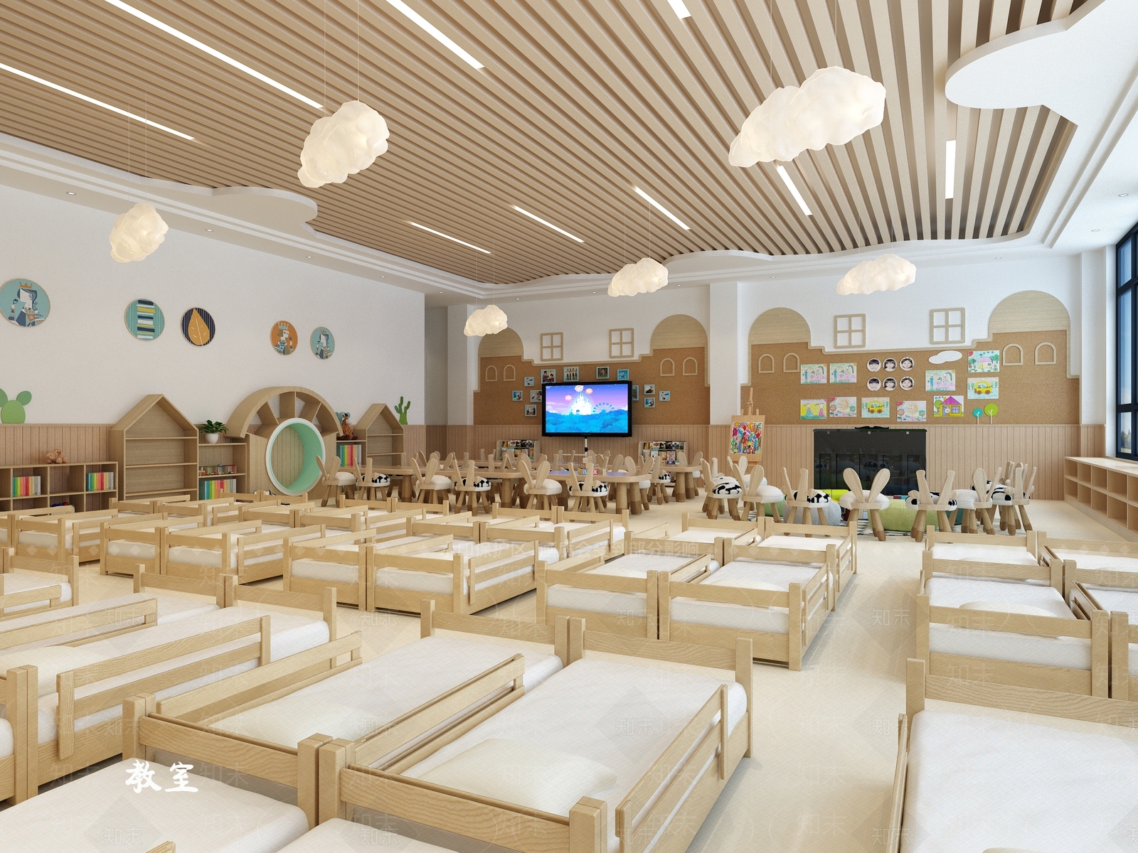 现代幼儿园休息区3D模型下载【ID:1137182139】