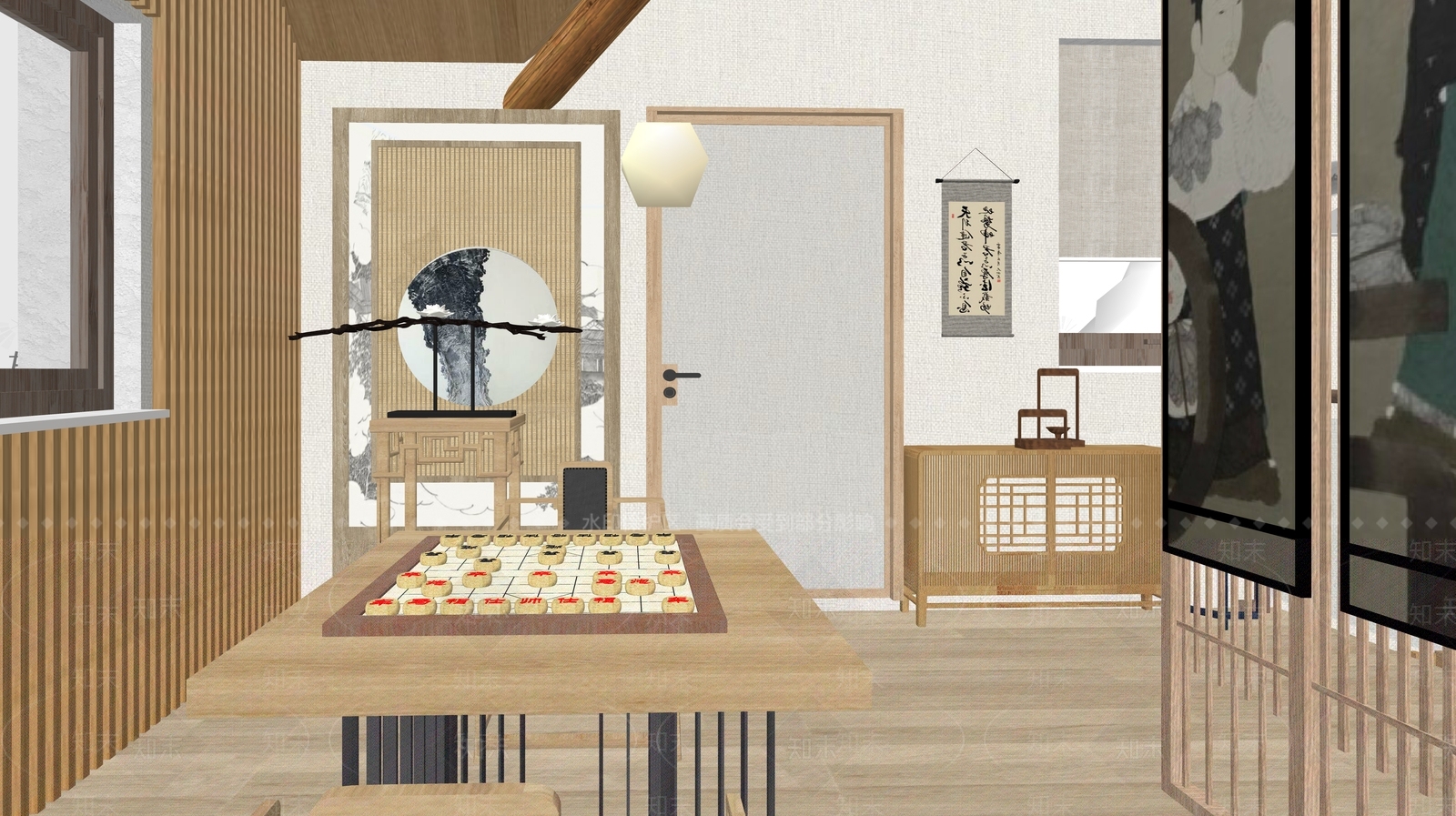 新中式棋牌室SU模型下载【ID:1137184851】