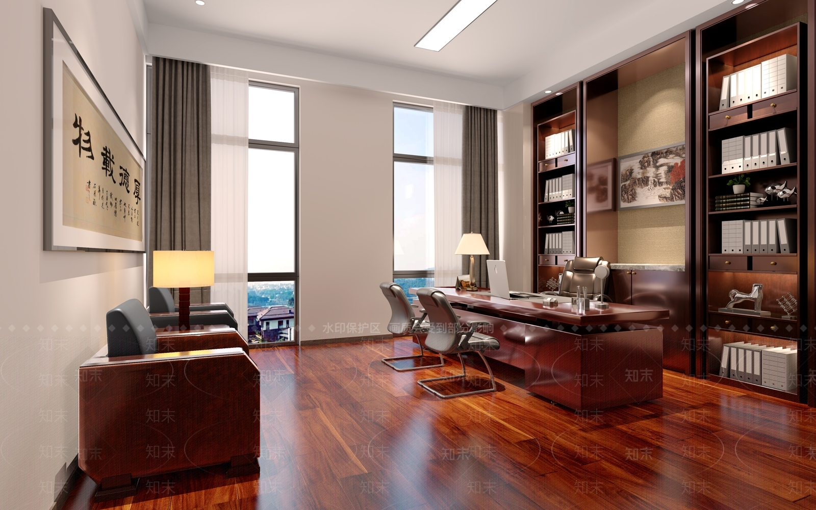 新中式领导办公室3D模型下载【ID:1137188491】_知末3d模型网