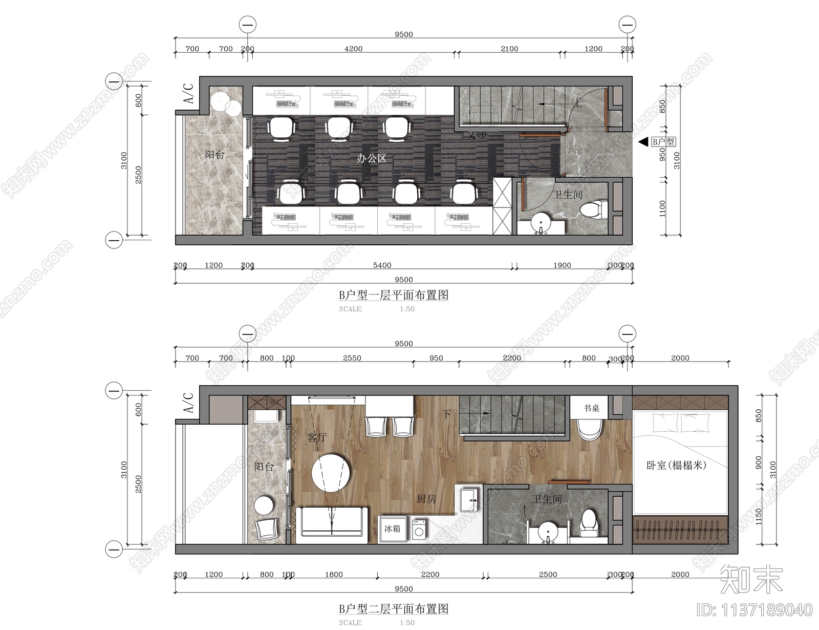 公寓装修cad施工图下载【ID:1137189040】