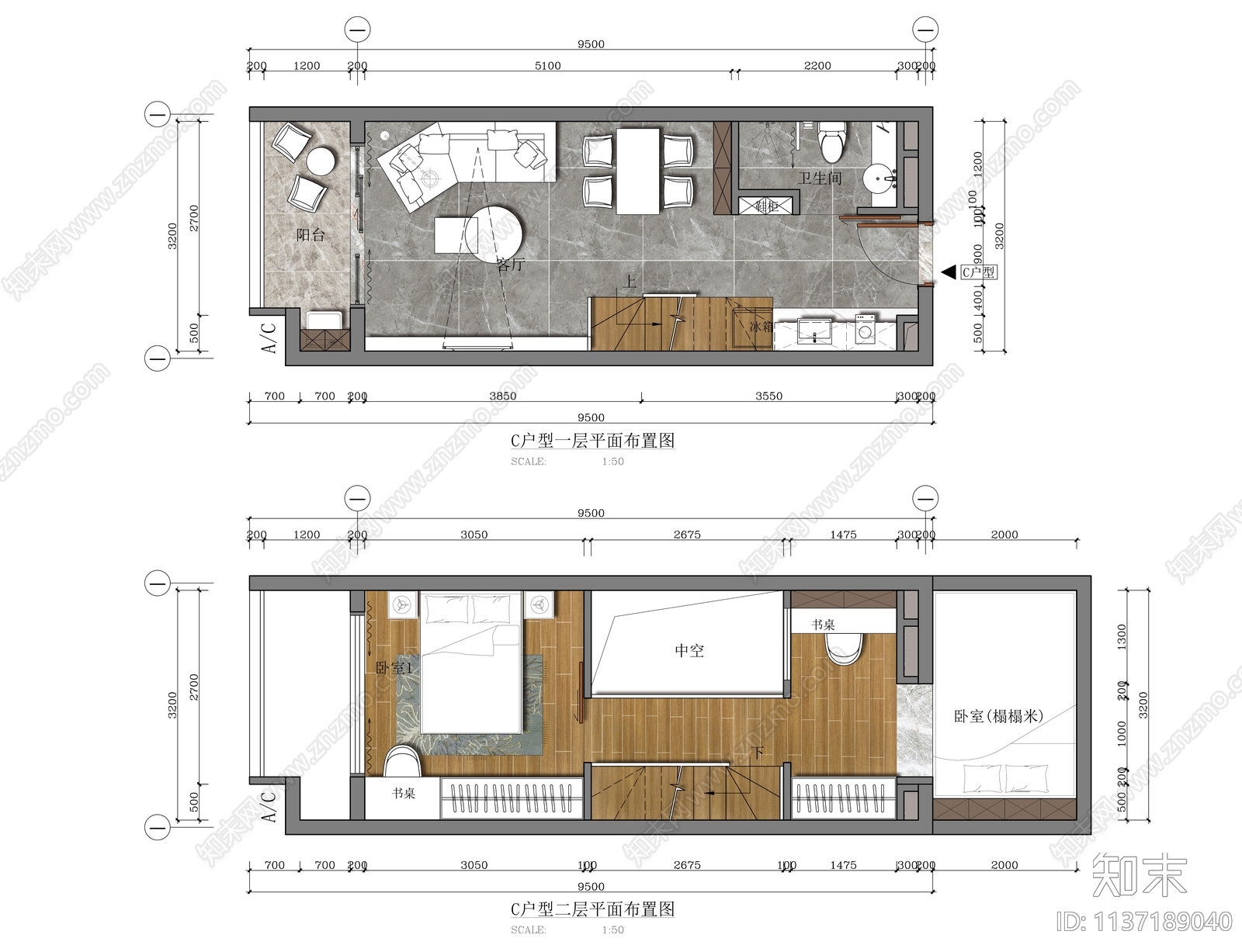 公寓装修cad施工图下载【ID:1137189040】