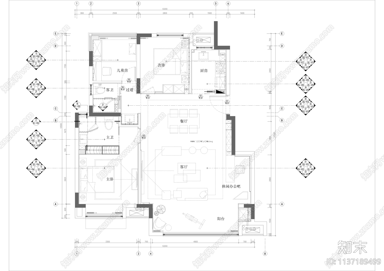 全套家装深化cad施工图下载【ID:1137189499】