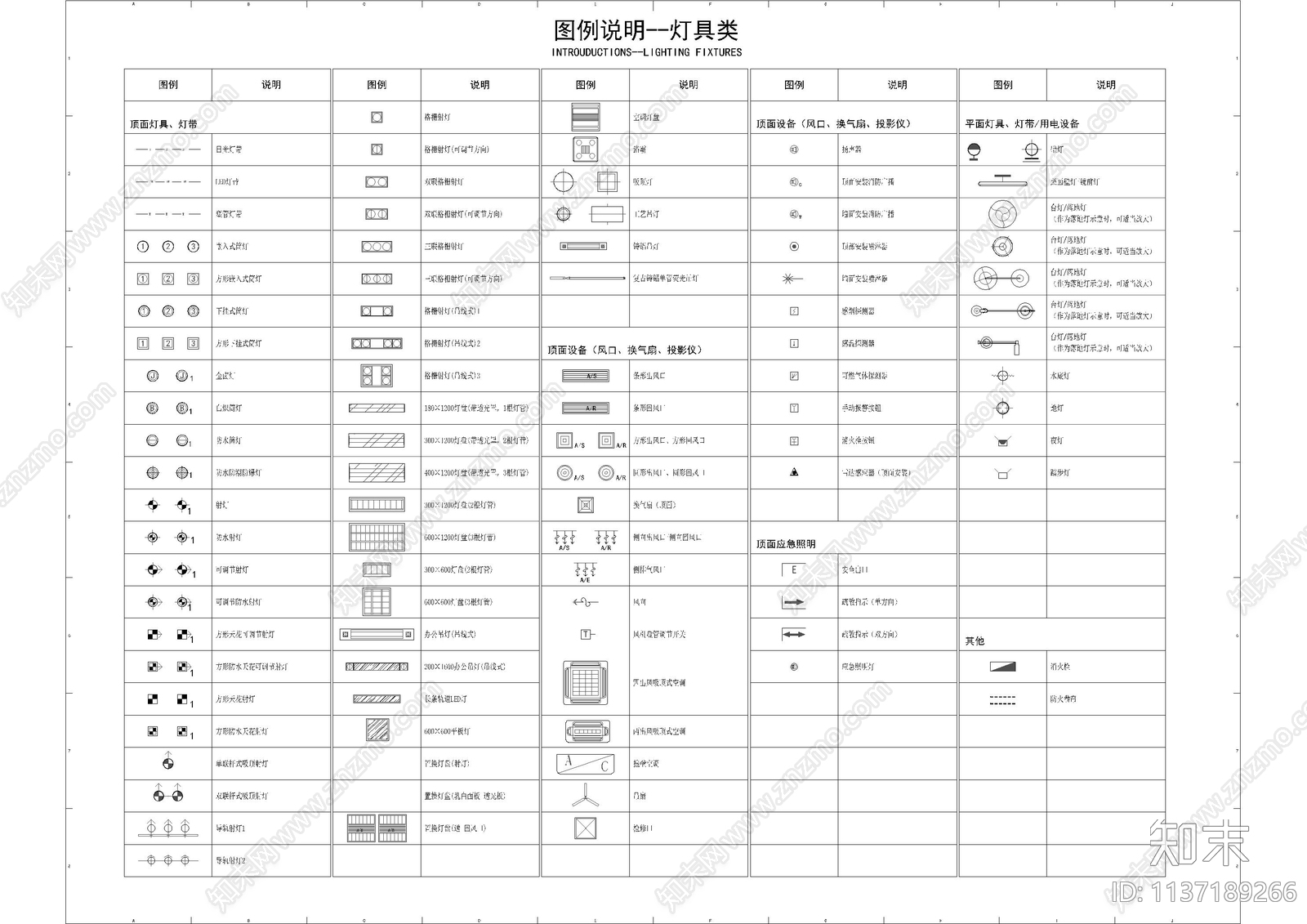 餐饮灯具填充材料表cad施工图下载【ID:1137189266】