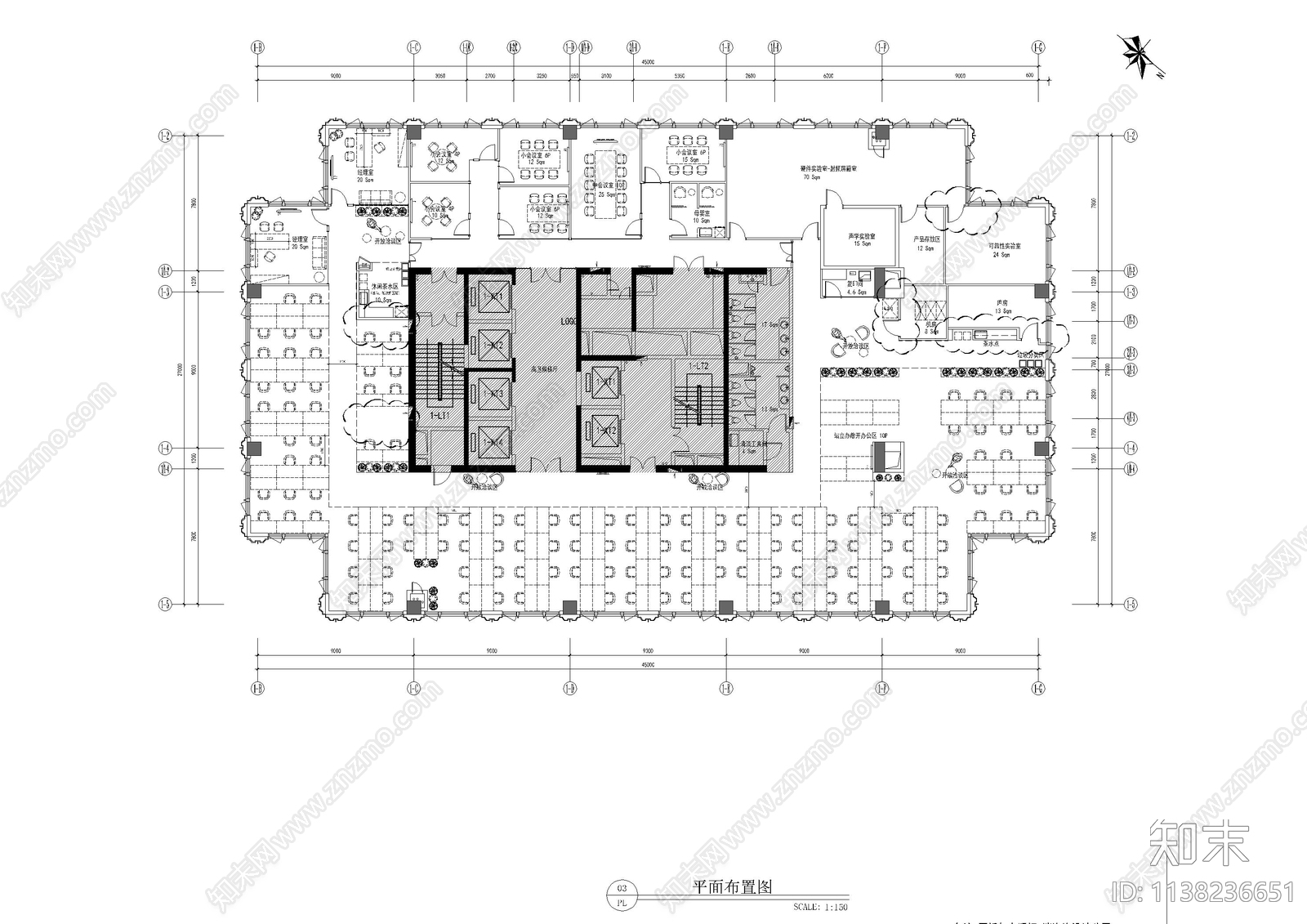 现代办公室cad施工图下载【ID:1138236651】