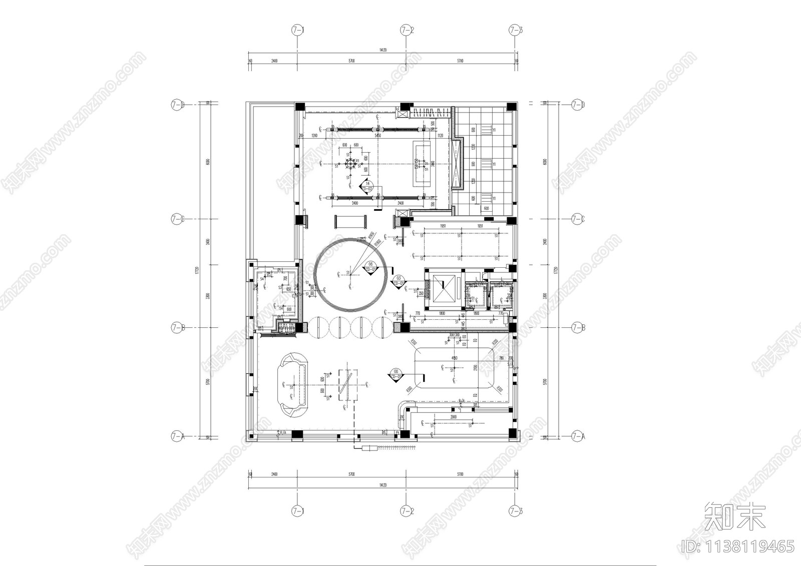 郑州办公会所cad施工图下载【ID:1138119465】