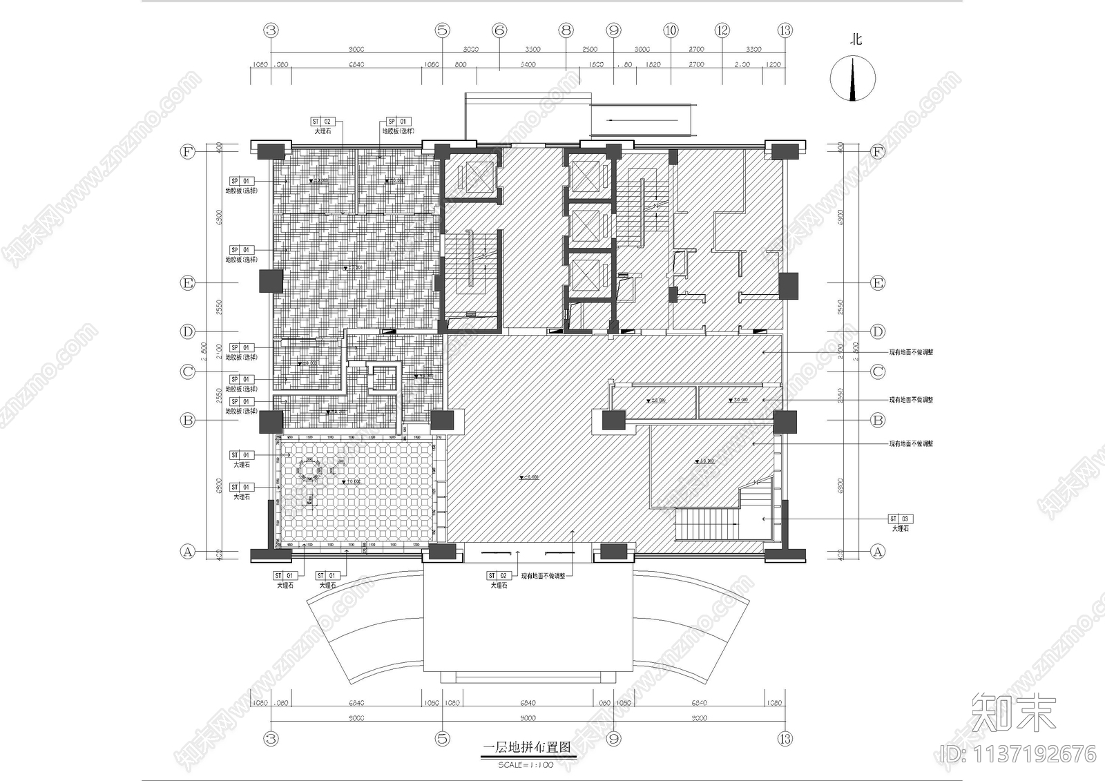 1500㎡中式办公室效果图施工图cad施工图下载【ID:1137192676】