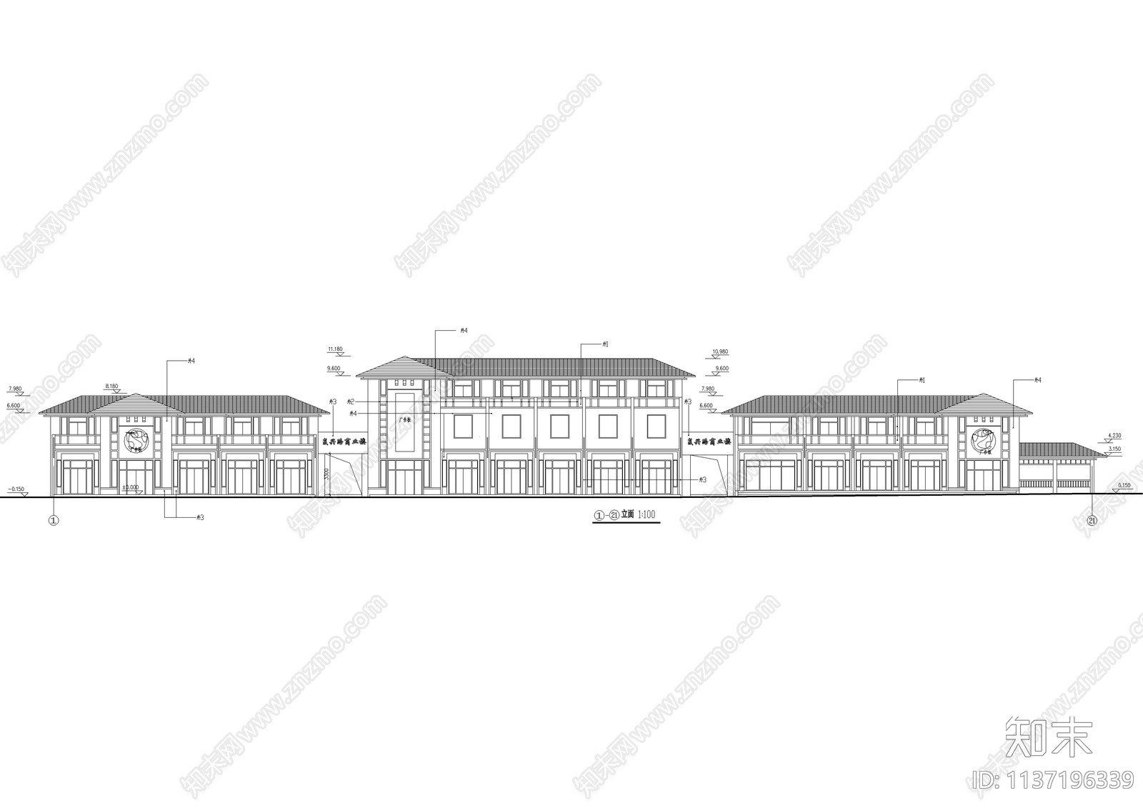 简欧风商业街建筑cad施工图下载【ID:1137196339】