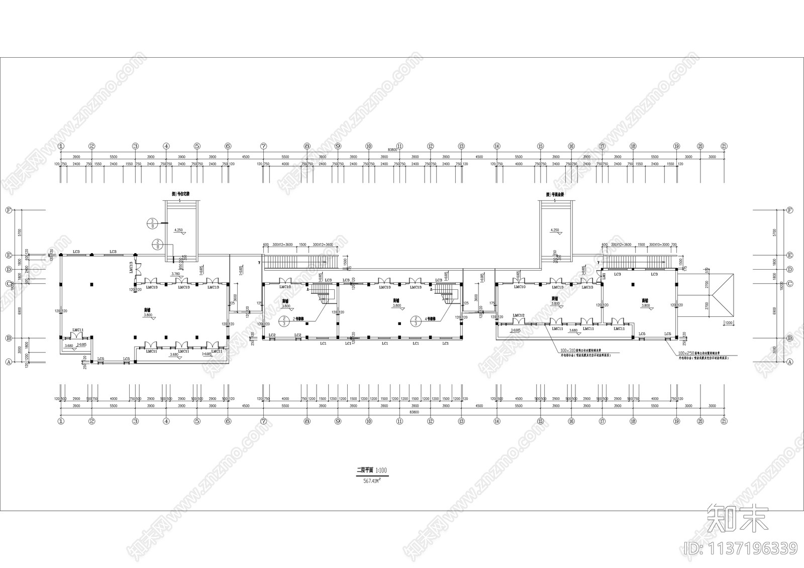 简欧风商业街建筑cad施工图下载【ID:1137196339】