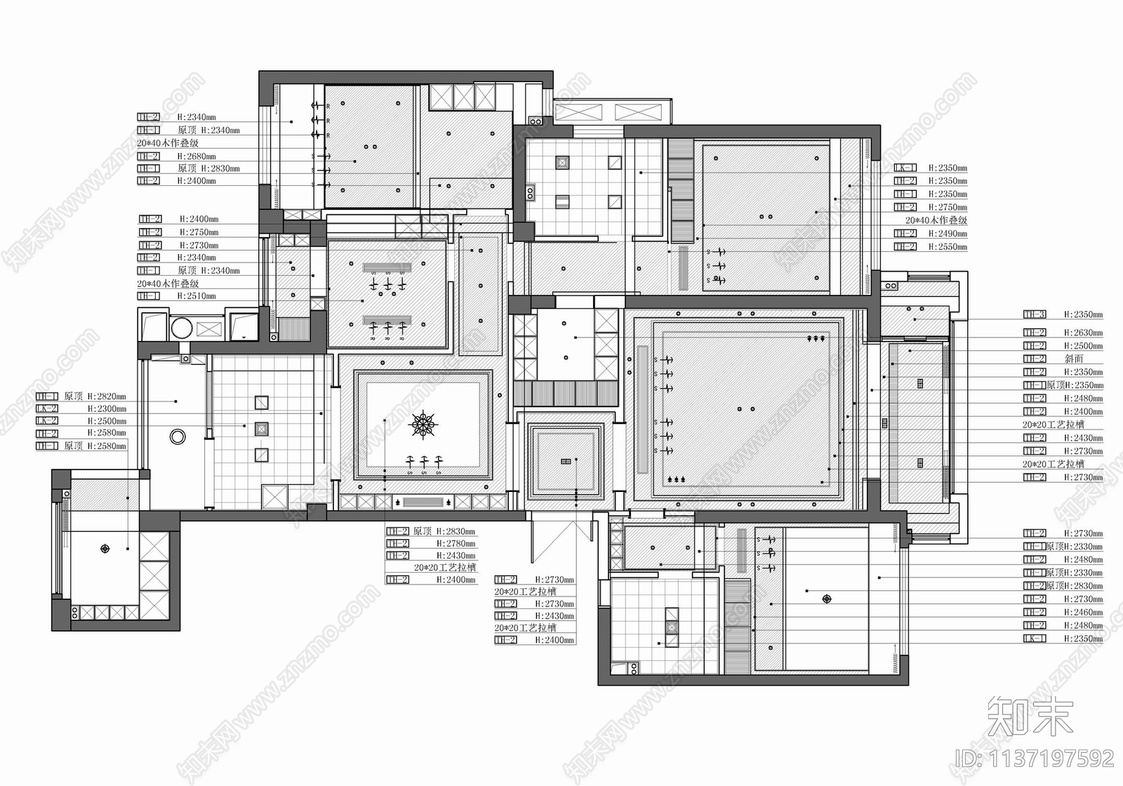 新中式家装大平层室内cad施工图下载【ID:1137197592】