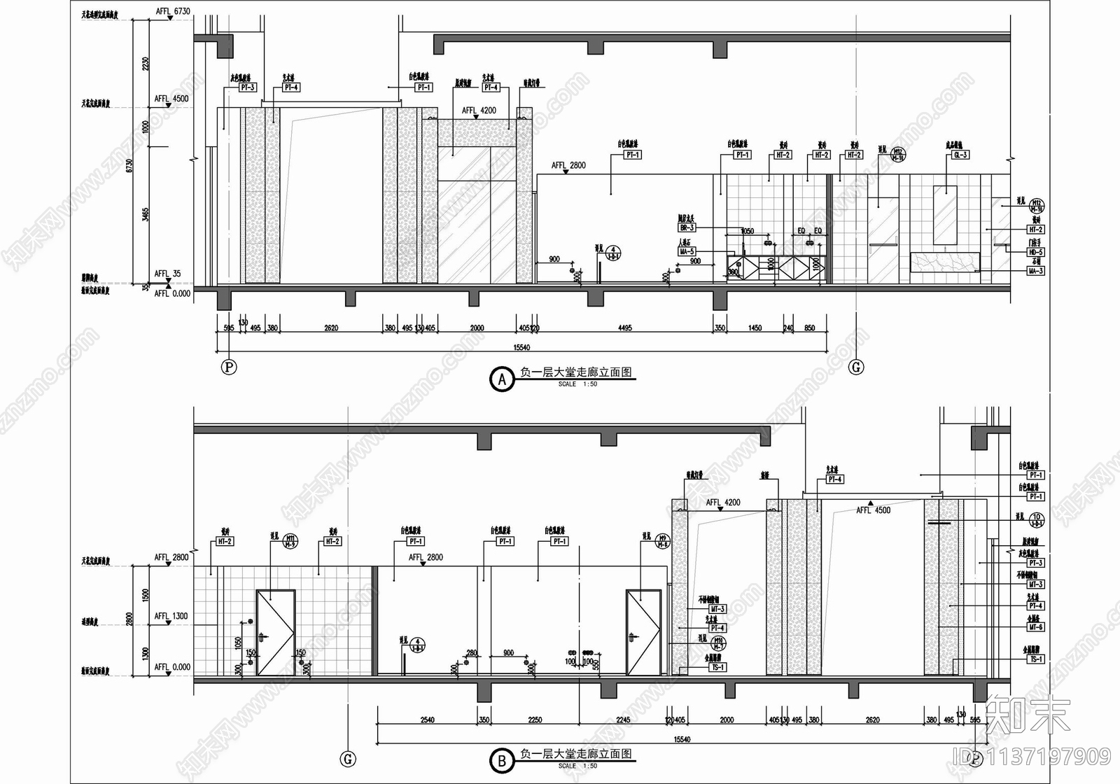 住宅楼大厅公区cad施工图下载【ID:1137197909】