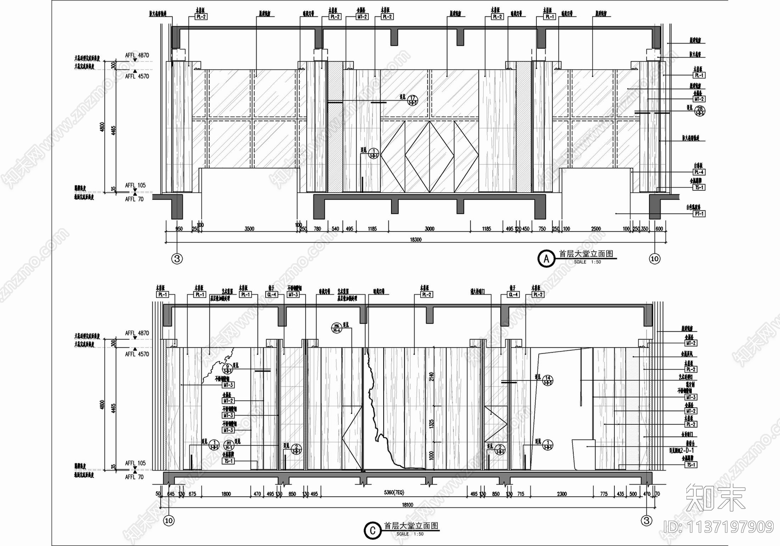 住宅楼大厅公区cad施工图下载【ID:1137197909】