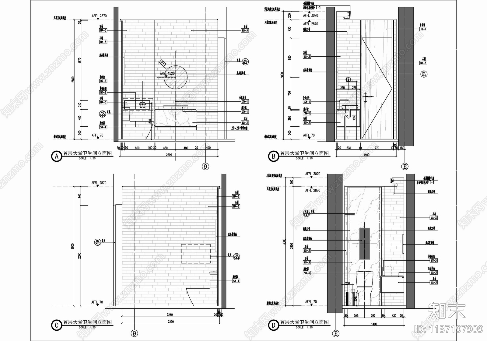 住宅楼大厅公区cad施工图下载【ID:1137197909】