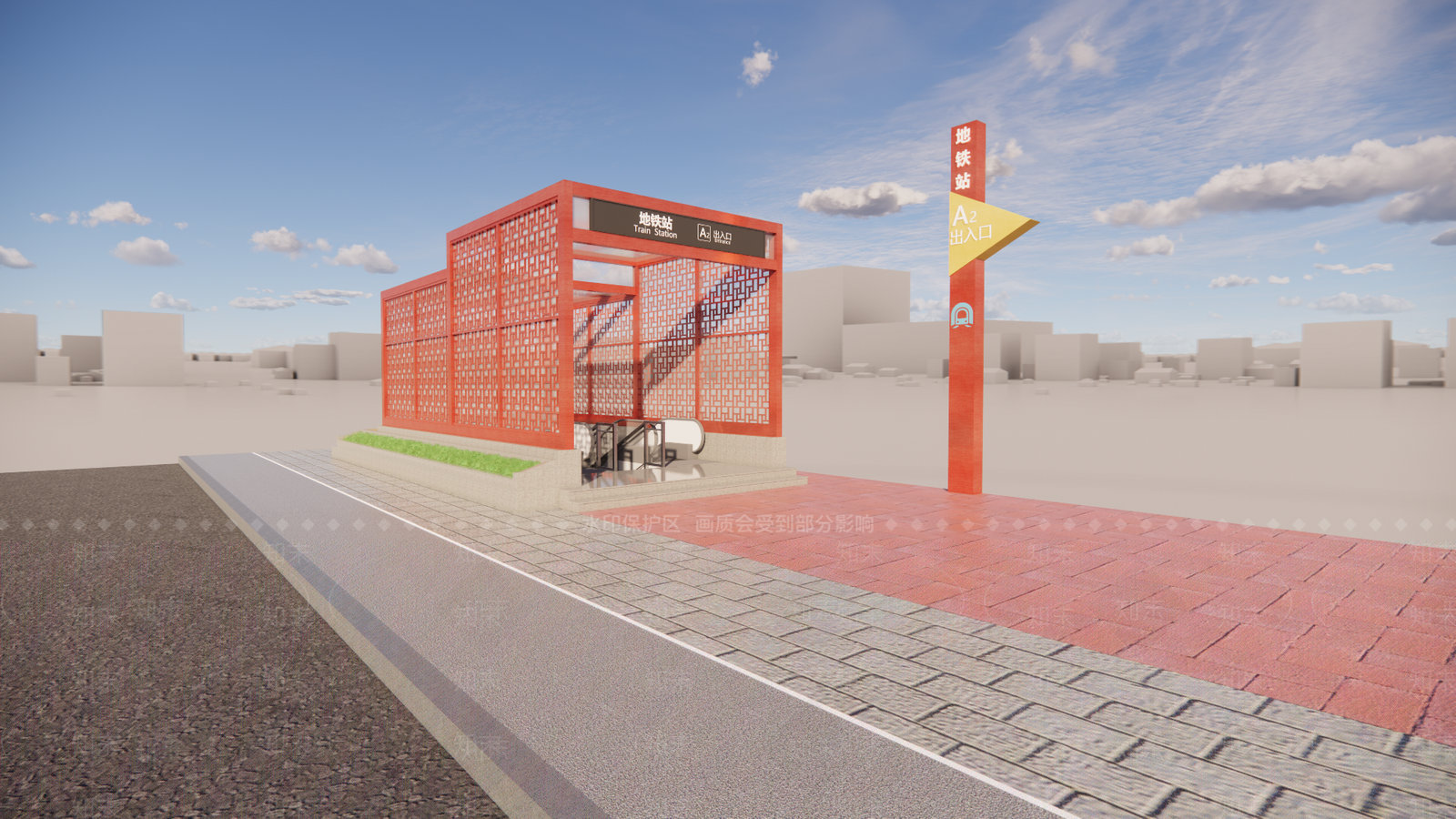 新中式地铁站出入口SU模型下载【ID:1137198411】