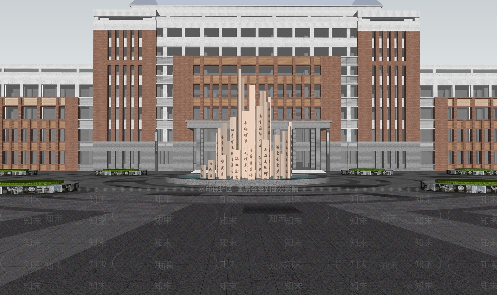 现代校园广场景观SU模型下载【ID:1137198550】