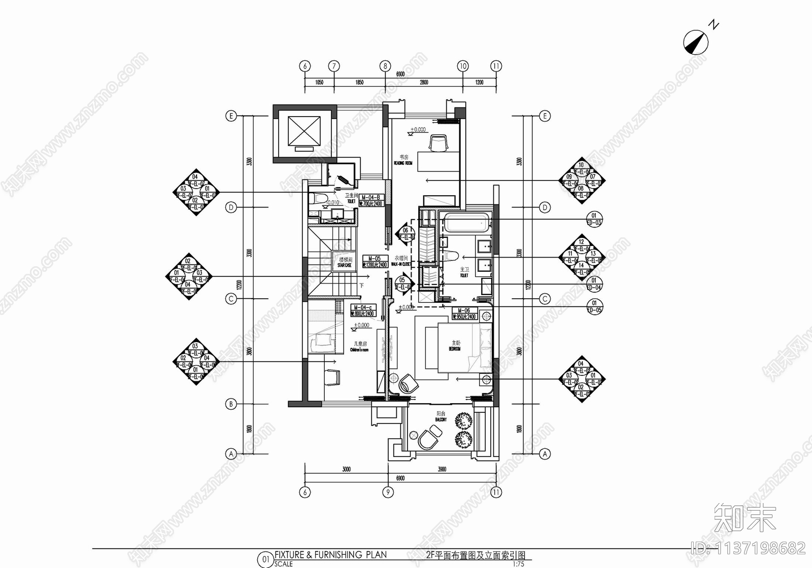 叠墅样板房室内cad施工图下载【ID:1137198682】