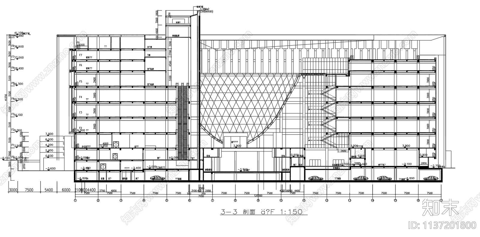 某八层图书馆建筑cad施工图下载【ID:1137201800】