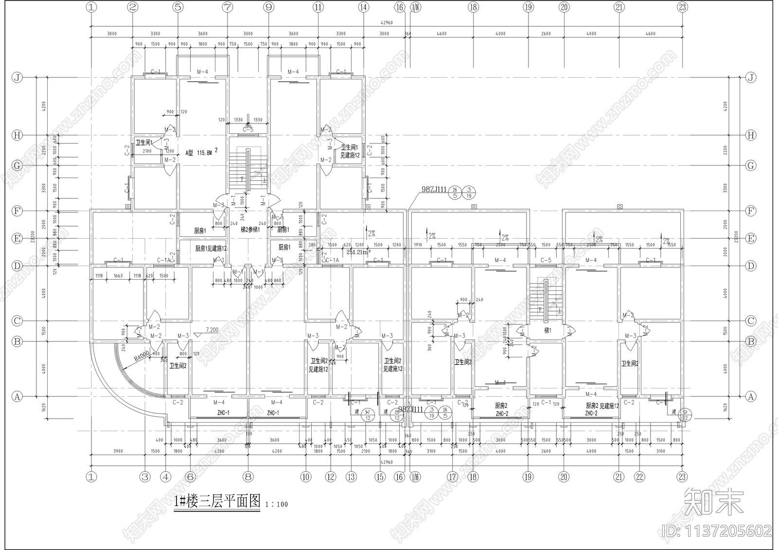 转角处商住楼建筑cad施工图下载【ID:1137205602】