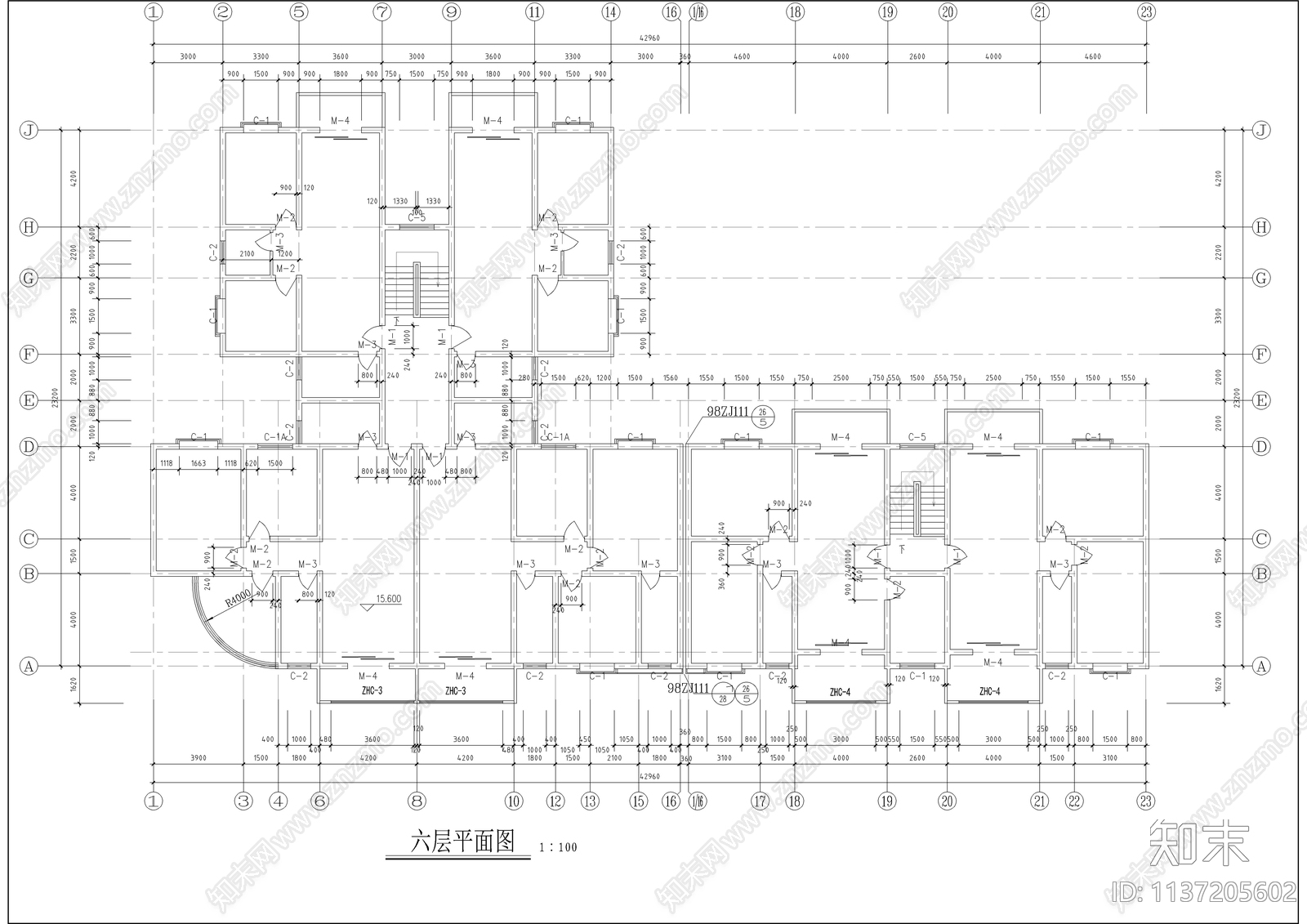 转角处商住楼建筑cad施工图下载【ID:1137205602】