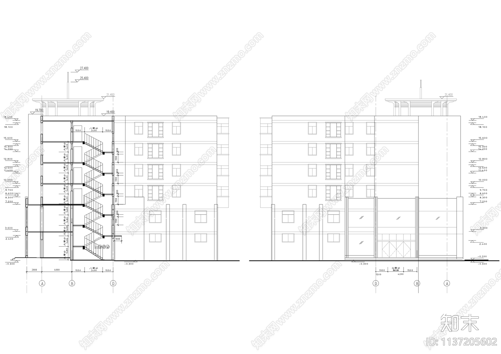 转角处商住楼建筑cad施工图下载【ID:1137205602】